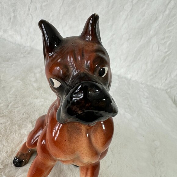 Vintage Boxer Dog Figure Ceramic Porcelain Sitting giving side eye glance - Picture 6 of 11